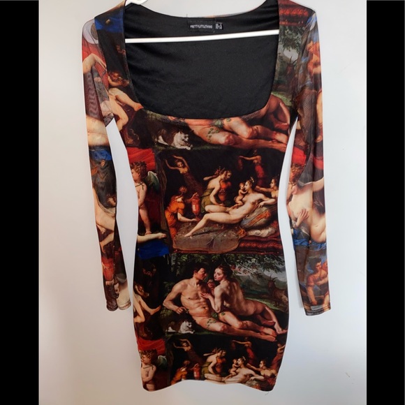 Multi Renaissance Print Mesh Bodycon Dress✨ - Picture 5 of 6